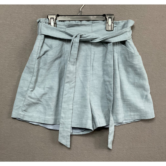 LUSH Belted Shorts M Blue High Waist Lightweight Paperbag Summer Pockets - Picture 1 of 9